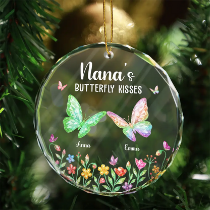 Grandma Kisses Crystal Effect Butterflies - Personalized Circle Acrylic Ornament