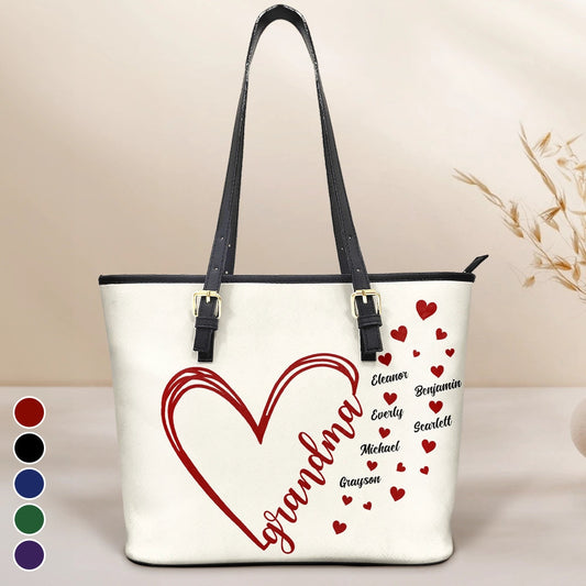 Grandma Little Hearts - Personalized Leather Tote Bag