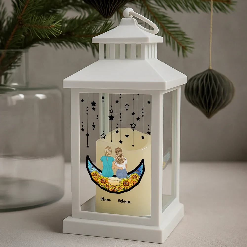 Grandma Mom And Children Sitting On The Moon - Personalized LED Candle Lantern