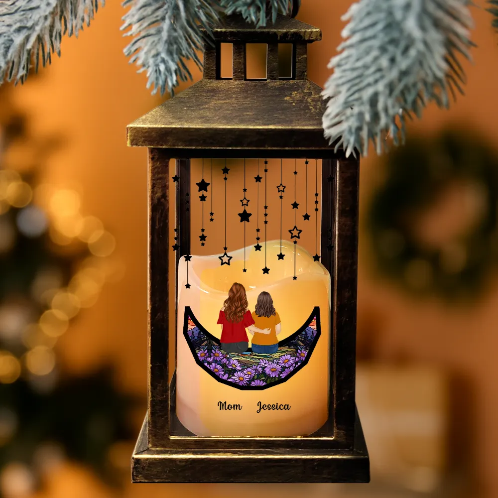 Grandma Mom And Children Sitting On The Moon - Personalized LED Candle Lantern