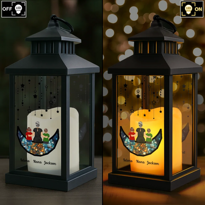 Grandma Mom And Children Sitting On The Moon - Personalized LED Candle Lantern