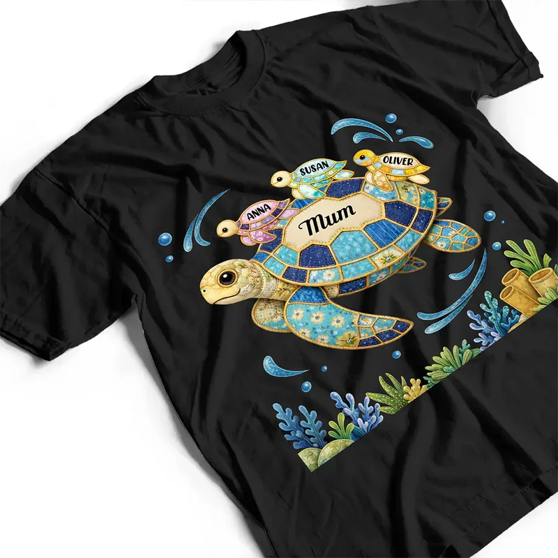 Grandma Mom Turtle Faux Patchwork - Personalized T Shirt