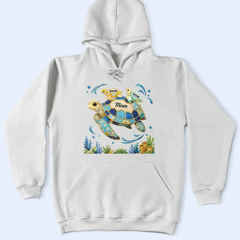 Grandma Mom Turtle Faux Patchwork - Personalized T Shirt