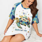 Grandma Mom Turtle Faux Patchwork Effect - Personalized Women's Sleep Tee