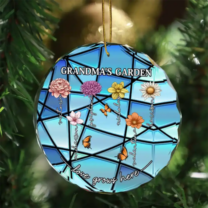 Grandma's Garden Birth Month Flowers - Personalized Circle Glass Ornament Ornament The Next Custom Gift