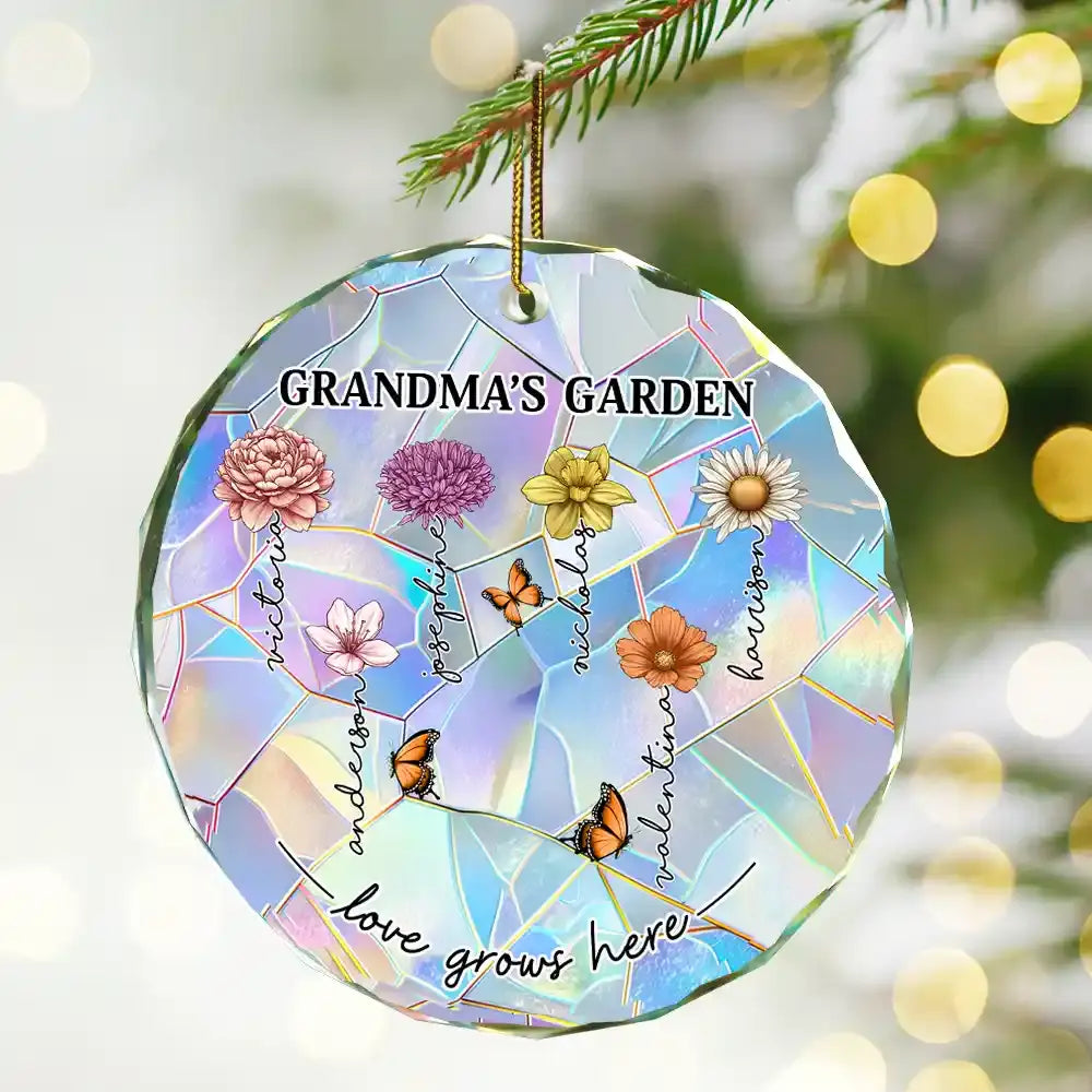 Grandma's Garden Birth Month Flowers - Personalized Circle Glass Ornament Ornament The Next Custom Gift