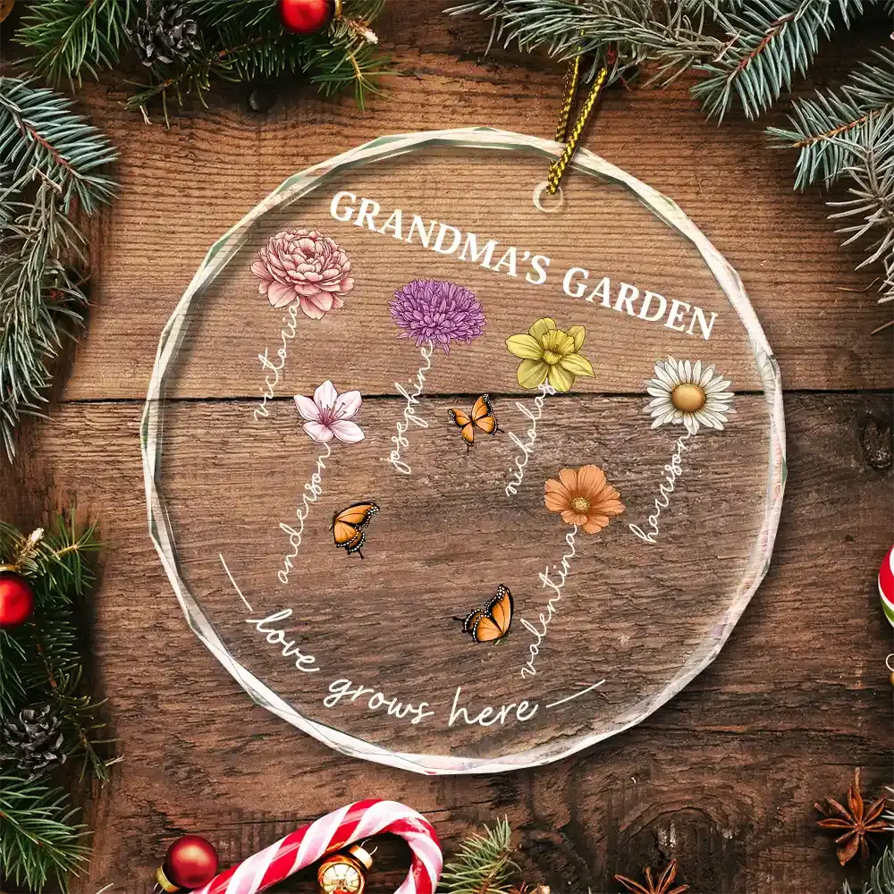 Grandma's Garden Birth Month Flowers - Personalized Circle Glass Ornament Ornament The Next Custom Gift