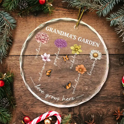 Grandma's Garden Birth Month Flowers - Personalized Circle Glass Ornament Ornament The Next Custom Gift