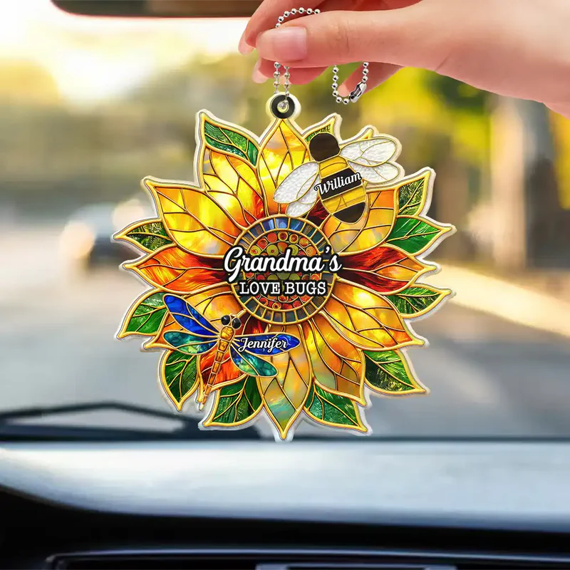 Grandma's Love Bugs Stained Glass Effect - Personalized Acrylic Car Hanger