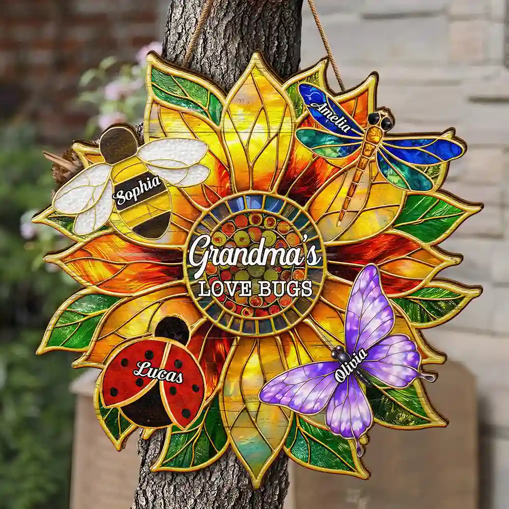 Grandma's Love Bugs Stained Glass Effect - Personalized Acrylic Car Hanger
