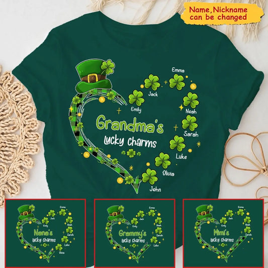 Grandma's Lucky Charms Shamrock St. Patrick's Day - Personalized T-Shirt - Gift for Grandma Shirts & Tops The Next Custom Gift