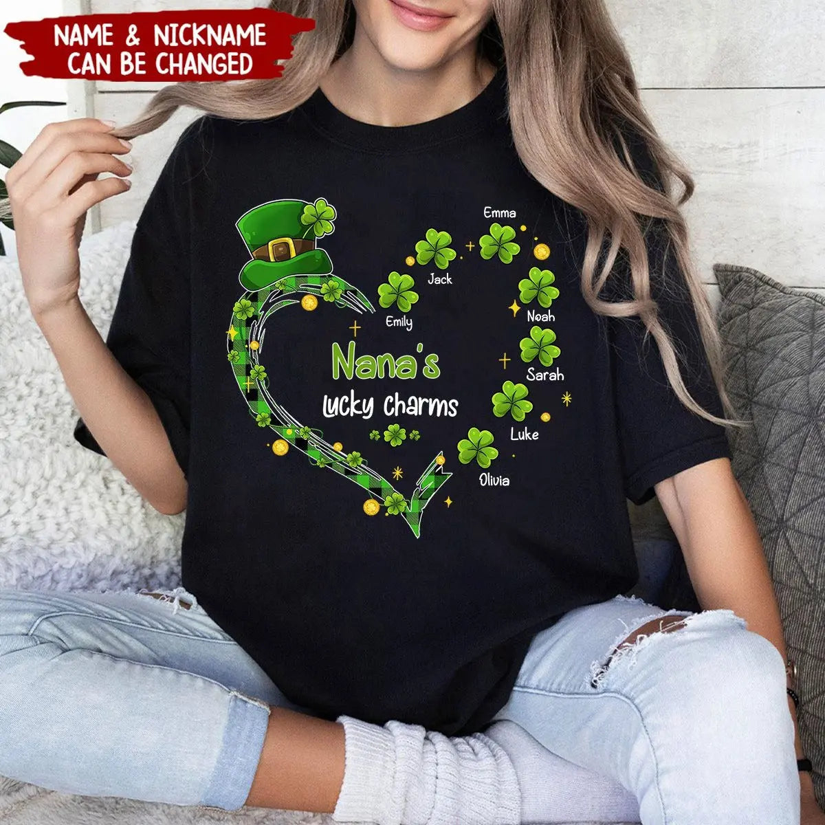 Grandma's Lucky Charms Shamrock St. Patrick's Day - Personalized T-Shirt - Gift for Grandma Shirts & Tops The Next Custom Gift