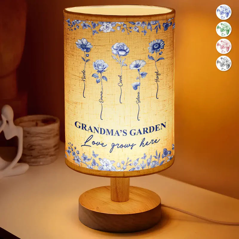 Grandma's Garden Birth Month Flower Toile De Jouy - Personalized Fabric Lamp