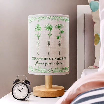 Grandma's Garden Birth Month Flower Toile De Jouy - Personalized Fabric Lamp