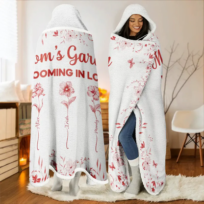 Grandma's Garden Blooming In Love Toile Birth Flower - Personalized Wearable Hooded Blanket