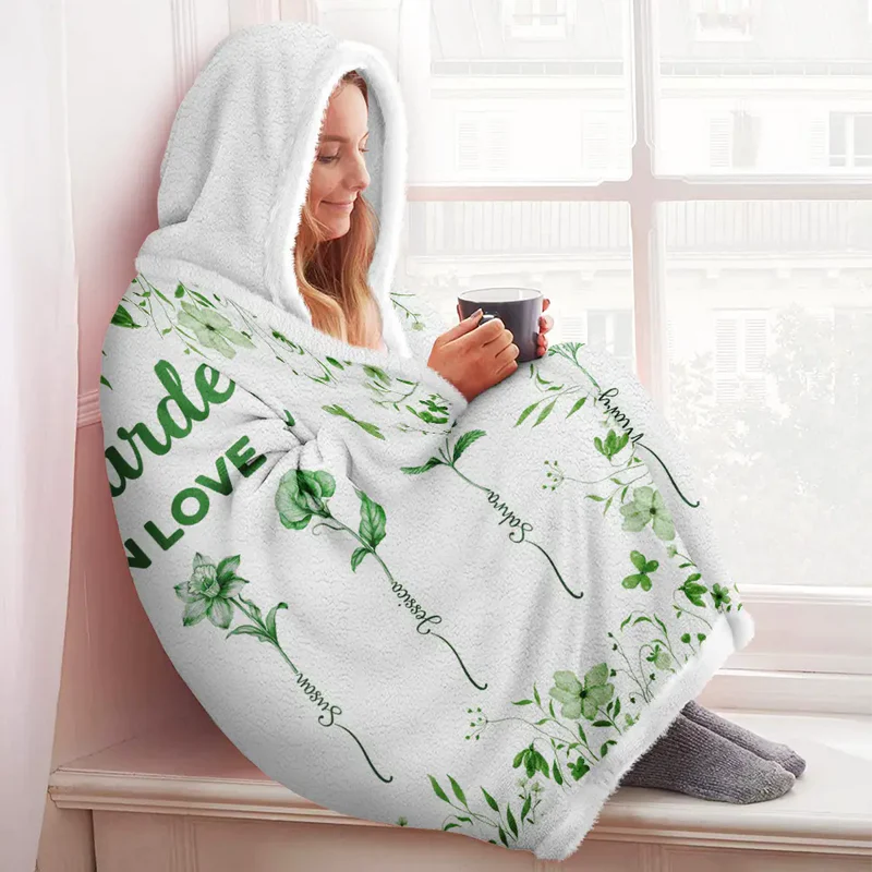 Grandma's Garden Blooming In Love Toile Birth Flower - Personalized Wearable Hooded Blanket