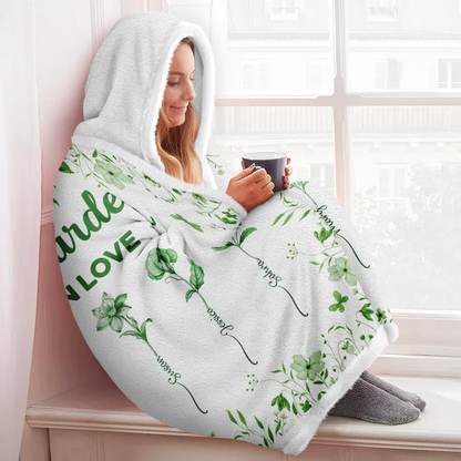 Grandma's Garden Blooming In Love Toile Birth Flower - Personalized Wearable Hooded Blanket