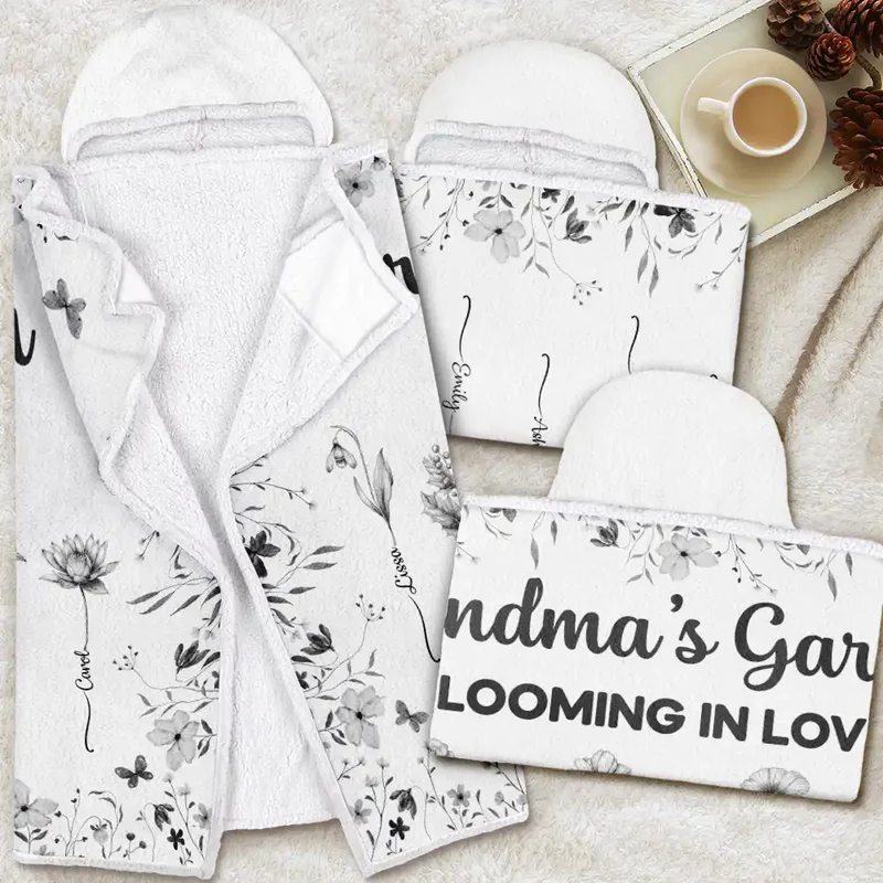 Grandma's Garden Blooming In Love Toile Birth Flower - Personalized Wearable Hooded Blanket