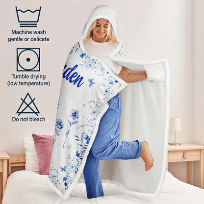 Grandma's Garden Blooming In Love Toile Birth Flower - Personalized Wearable Hooded Blanket