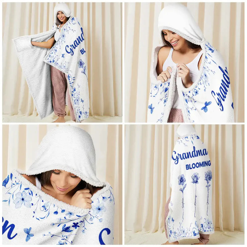 Grandma's Garden Blooming In Love Toile Birth Flower - Personalized Wearable Hooded Blanket