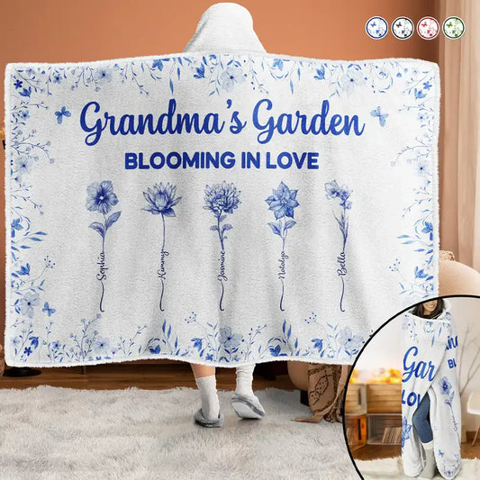 Grandma's Garden Blooming In Love Toile Birth Flower - Personalized Wearable Hooded Blanket