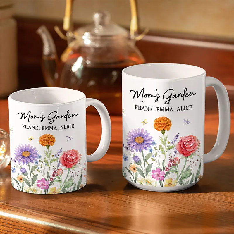 Grandma's Garden Floral - Personalized White Edge-to-Edge Mug