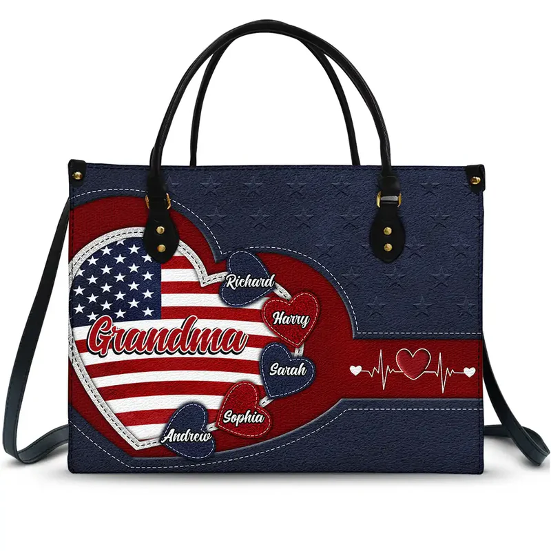 Grandma's Little Sweethearts US Flag - Personalized Leather Bag