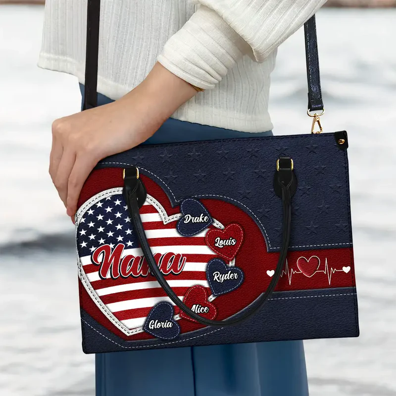 Grandma's Little Sweethearts US Flag - Personalized Leather Bag