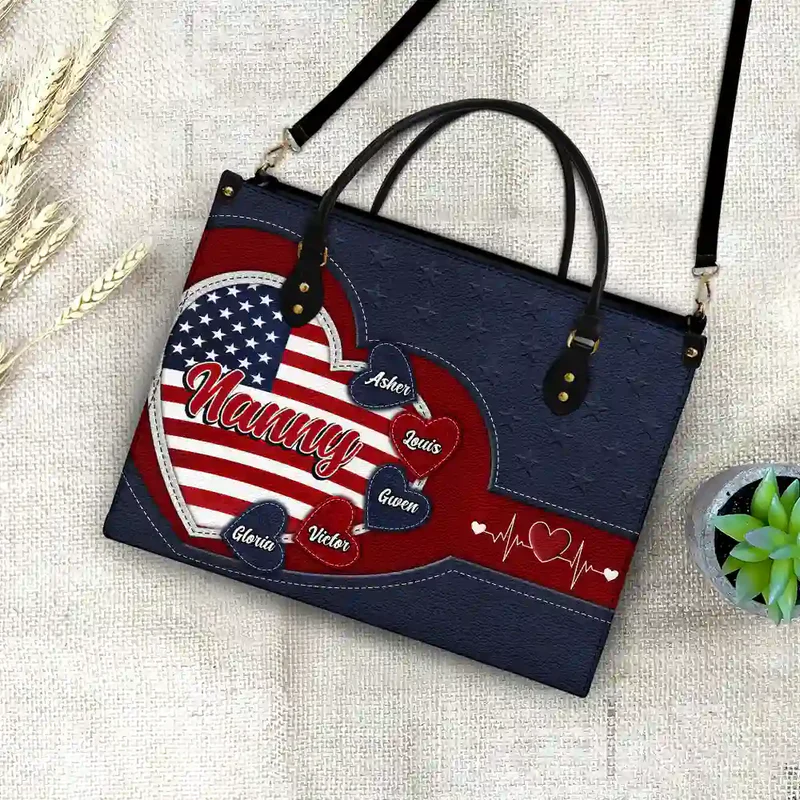 Grandma's Little Sweethearts US Flag - Personalized Leather Bag