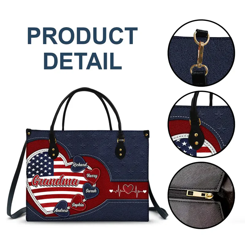 Grandma's Little Sweethearts US Flag - Personalized Leather Bag