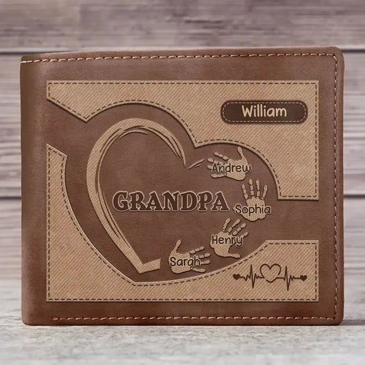 Grandpa Dad Kids Handprints - Personalized Leather Wallet Wallet The Next Custom Gift