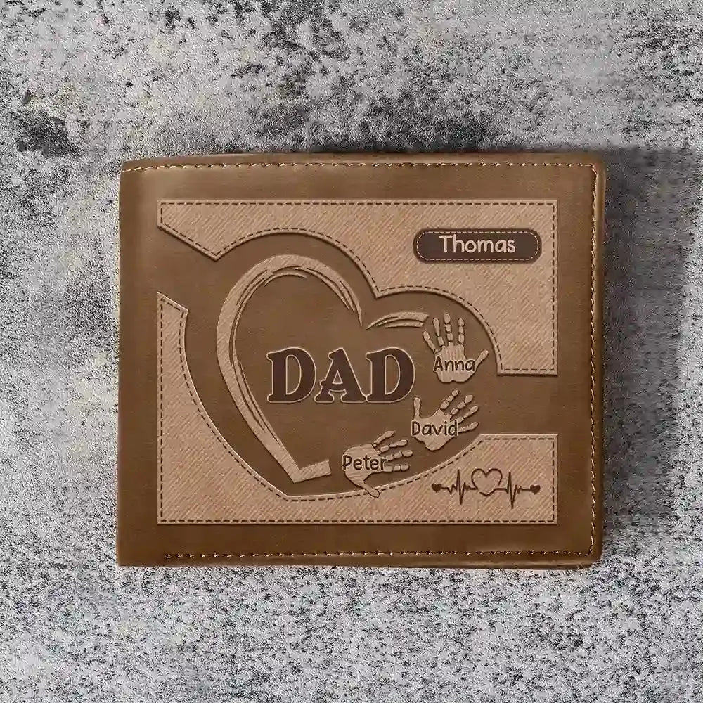 Grandpa Dad Kids Handprints - Personalized Leather Wallet Wallet The Next Custom Gift