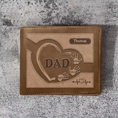 Grandpa Dad Kids Handprints - Personalized Leather Wallet Wallet The Next Custom Gift