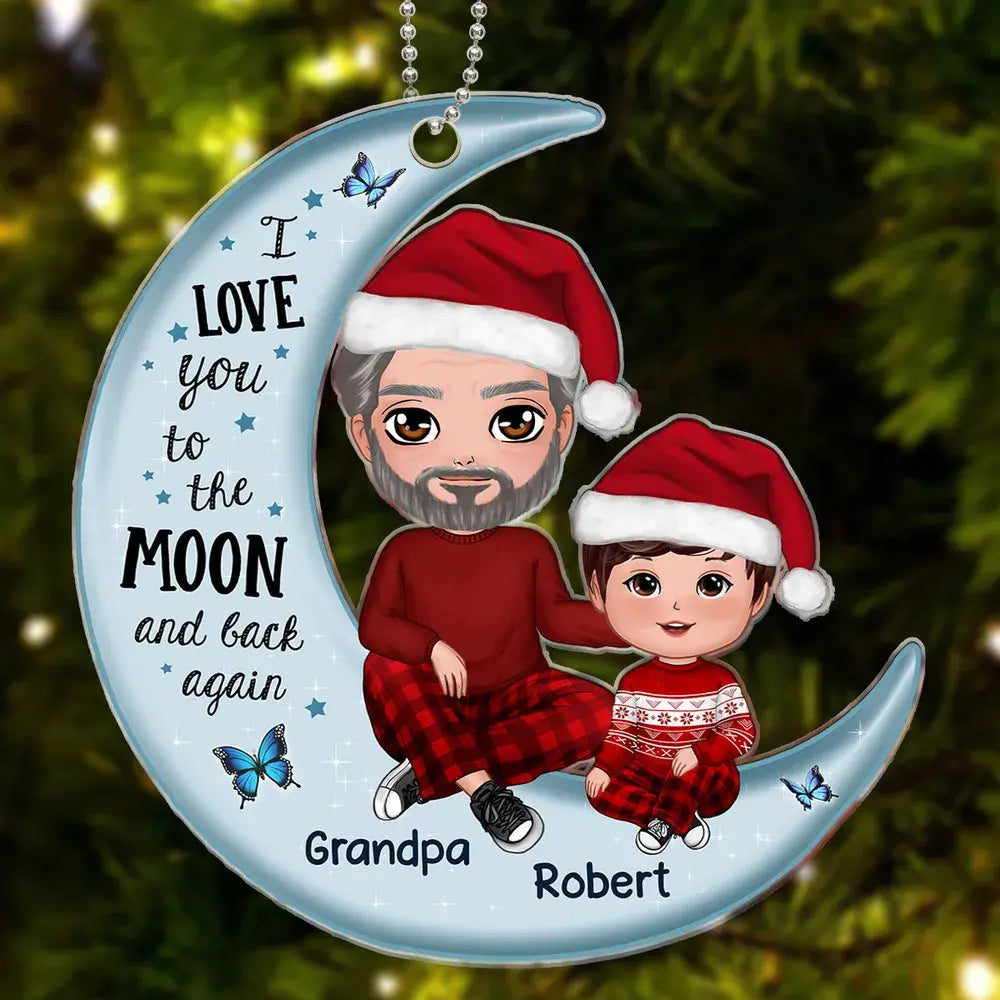 Grandpa Dad & Kid On Moon Christmas Gift Personalized Acrylic Ornament ornament The Next Custom Gift