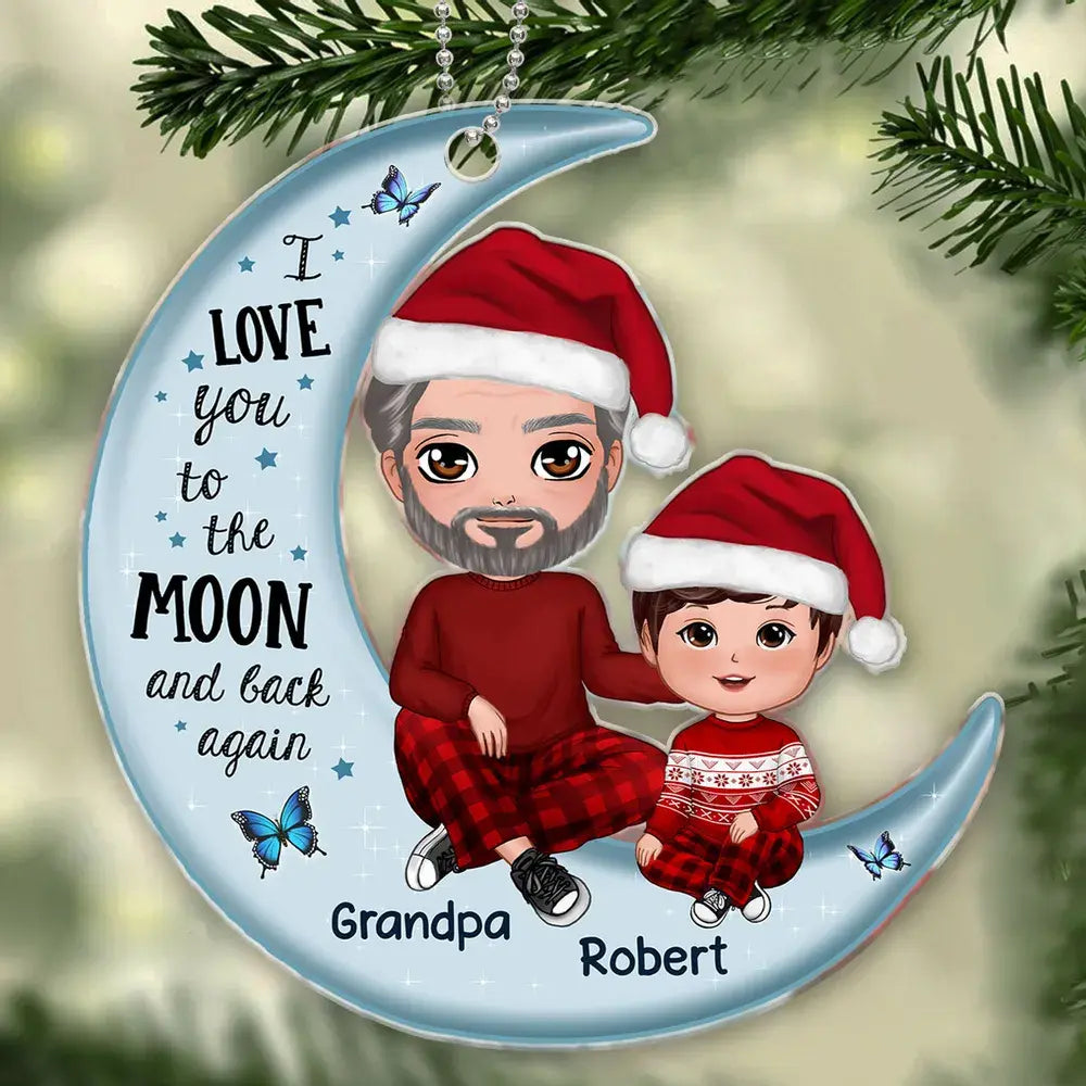 Grandpa Dad & Kid On Moon Christmas Gift Personalized Acrylic Ornament ornament The Next Custom Gift