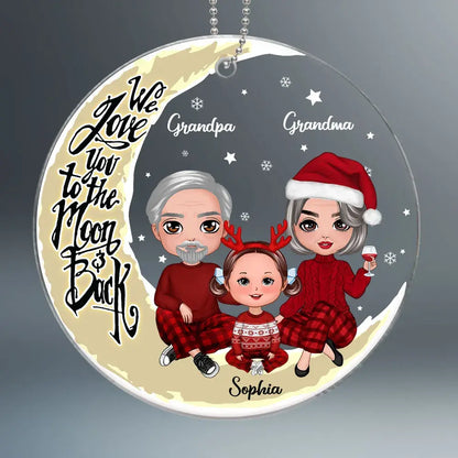 Grandpa Grandma Grandparents & Grandkid On Yellow Moon Personalized Acrylic Ornament ornament The Next Custom Gift