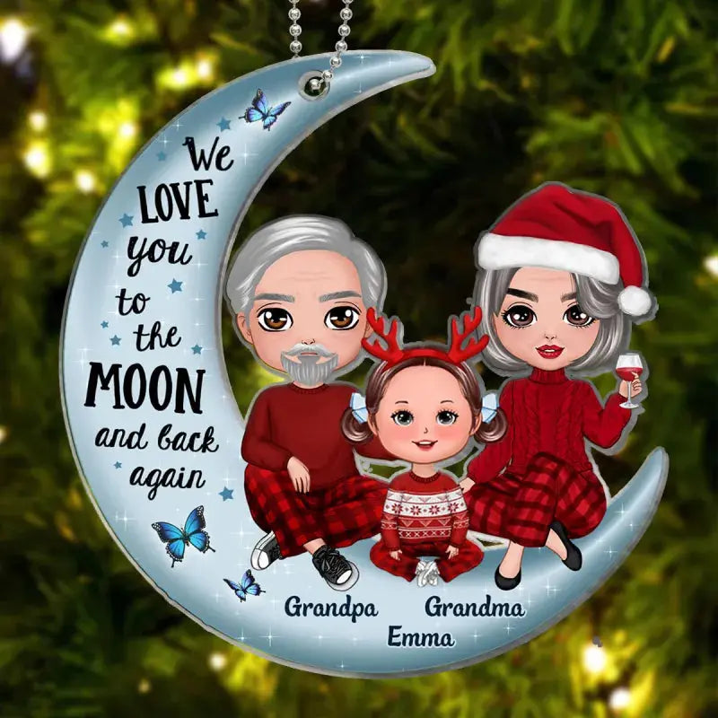 Grandpa Grandma Grandparents & Kid On Moon Christmas Gift Personalized Acrylic Ornament [Grandparents Nickname Can Be Changed] ornament The Next Custom Gift