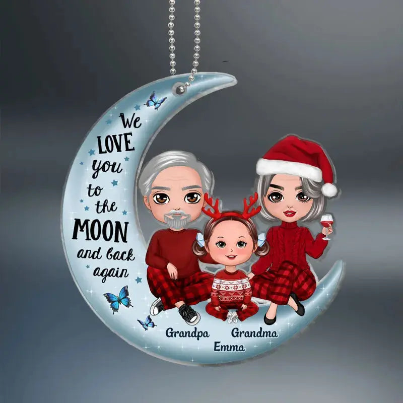 Grandpa Grandma Grandparents & Kid On Moon Christmas Gift Personalized Acrylic Ornament [Grandparents Nickname Can Be Changed] ornament The Next Custom Gift