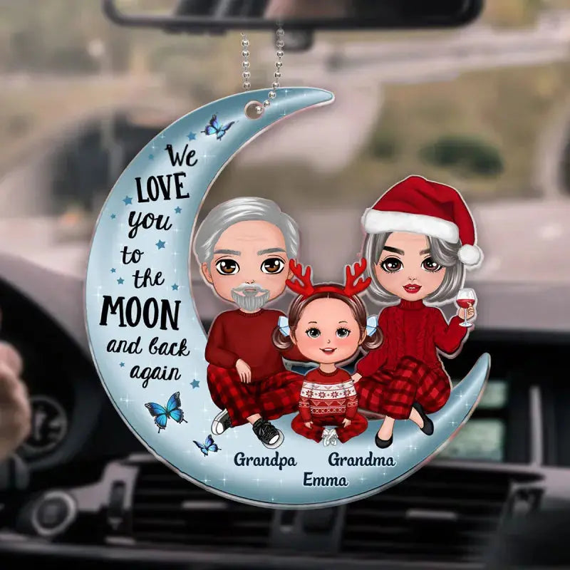 Grandpa Grandma Grandparents & Kid On Moon Christmas Gift Personalized Acrylic Ornament [Grandparents Nickname Can Be Changed] ornament The Next Custom Gift