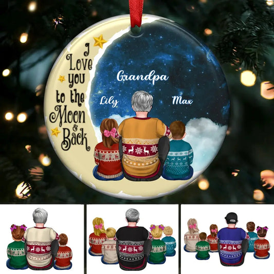 Grandpa - Grandpa Grandkids On Moon - Personalized Circle Ornament