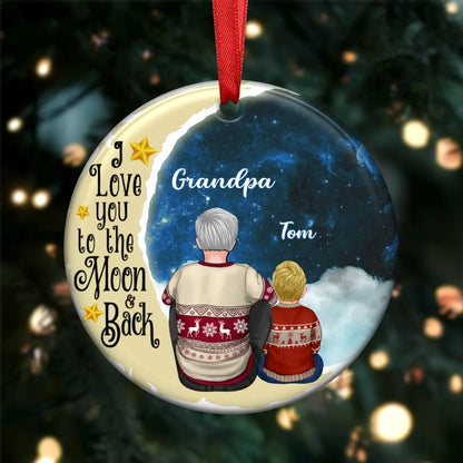 Grandpa - Grandpa Grandkids On Moon - Personalized Circle Ornament