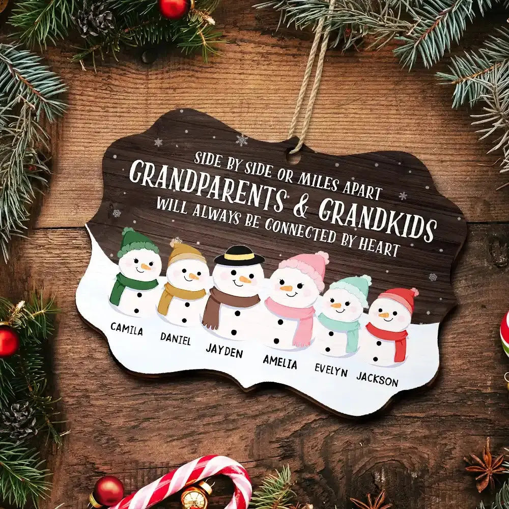 Grandparents & Grandkids Will Always Be Connected By Heart - Personalized Medallion Wooden Ornament ornament The Next Custom Gift