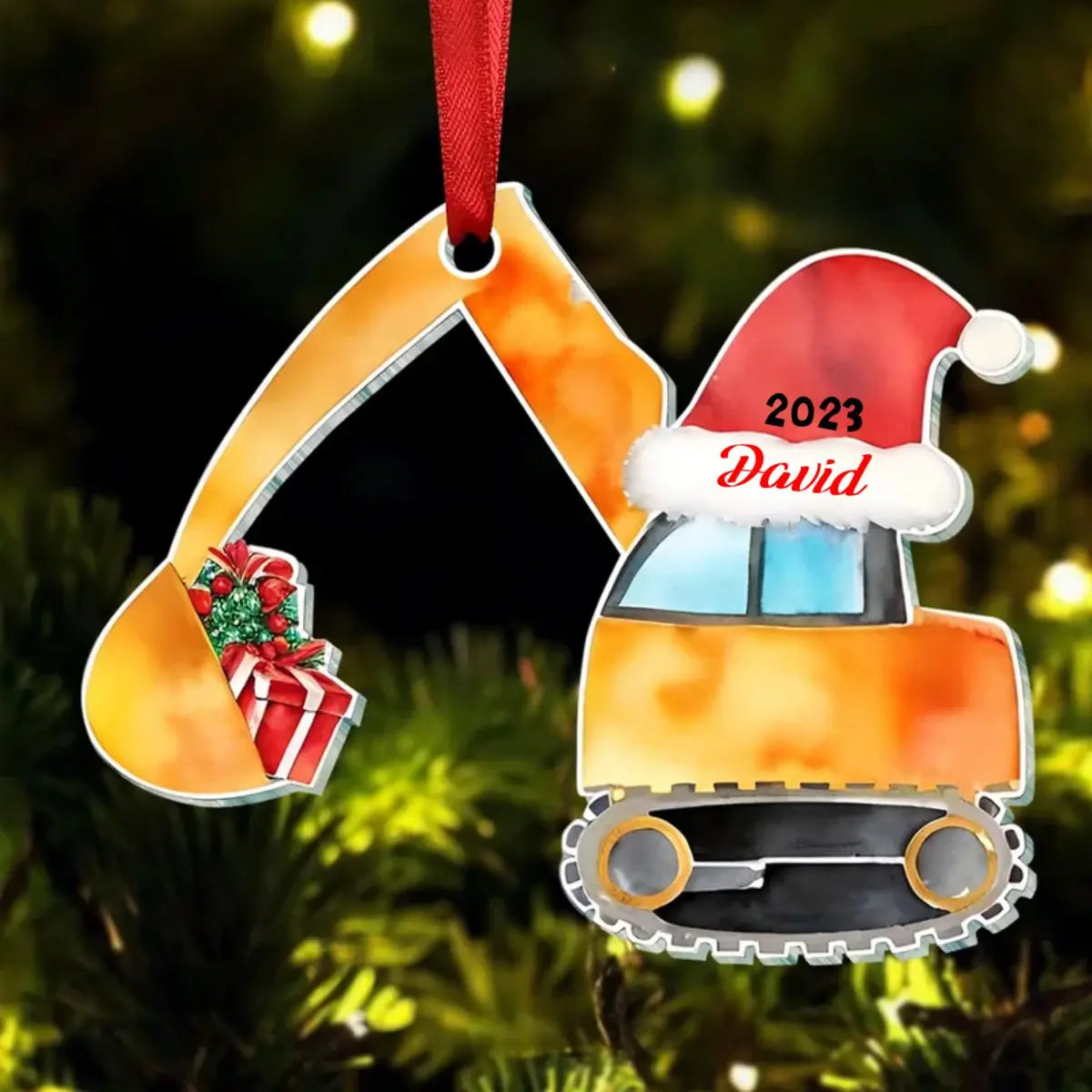 Grandson- Truck Excavator Christmas - Personalized  Ornament