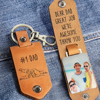 Great Job Dad We're Awesome - Personalized Leather Photo Keychain Keychain The Next Custom Gift