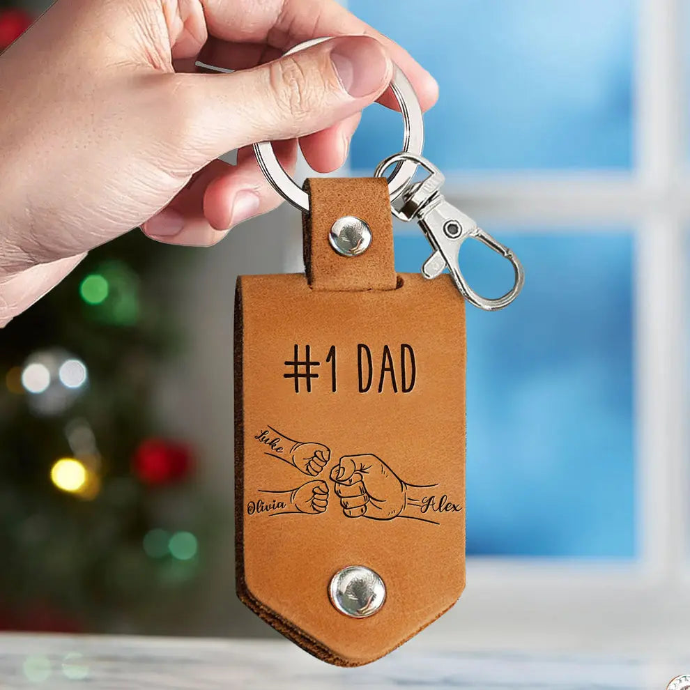 Great Job Dad We're Awesome - Personalized Leather Photo Keychain Keychain The Next Custom Gift