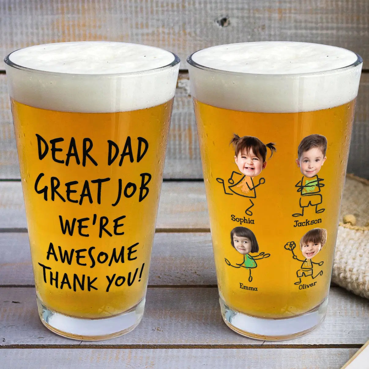 Great Job Dad We're Awesome - Personalized Photo Beer Glass Beer Glass The Next Custom Gift