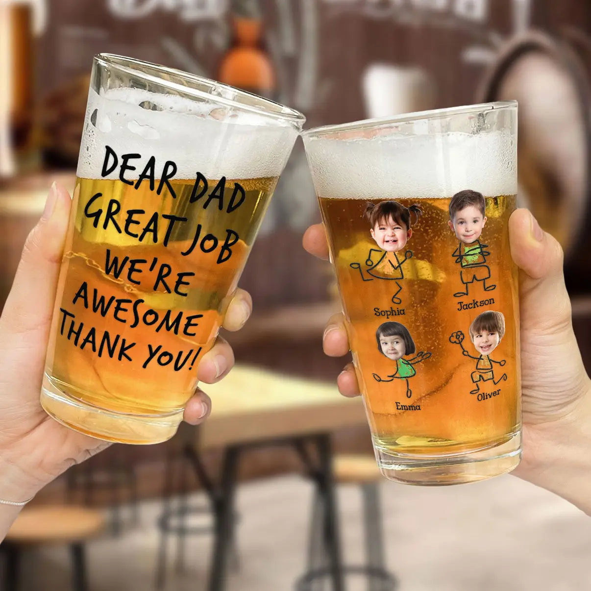 Great Job Dad We're Awesome - Personalized Photo Beer Glass Beer Glass The Next Custom Gift