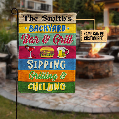 Grilling Backyard Sipping Grilling Chilling Custom Flag
