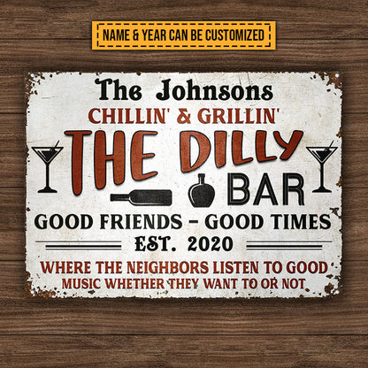 Grilling Patio Backyard Bar Listen To Good Music Custom Classic Metal Signs, Yard Sign