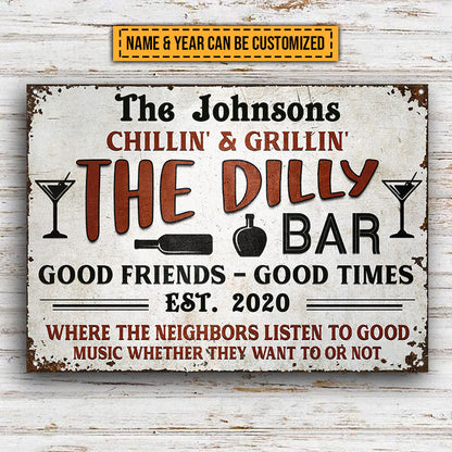 Grilling Patio Backyard Bar Listen To Good Music Custom Classic Metal Signs, Yard Sign